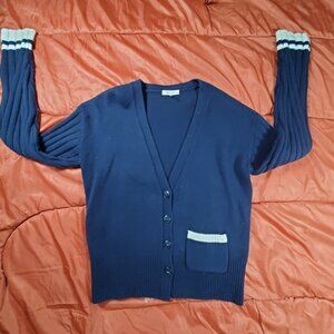 RAG & BONE Navy & White Serena Button Front V-Neck Cardigan Sweater MEDIUM $295